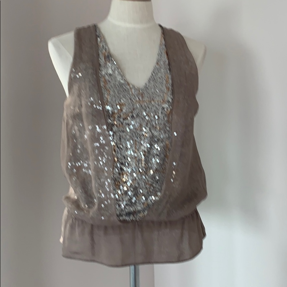 Robbi & Nikki top Sequin Metallic silk  top Sz XS
